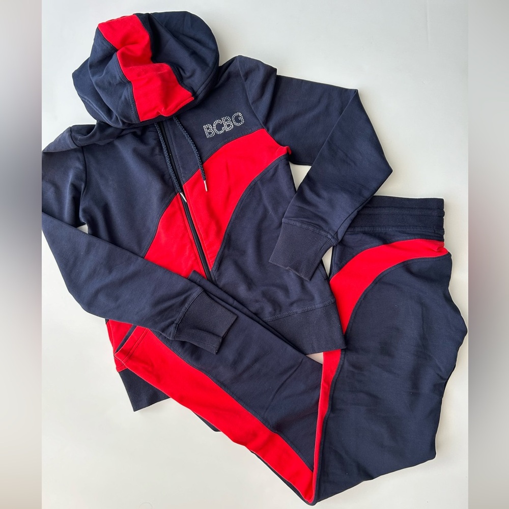 BCBG Maxazria Navy Blue and Red Tracksuit